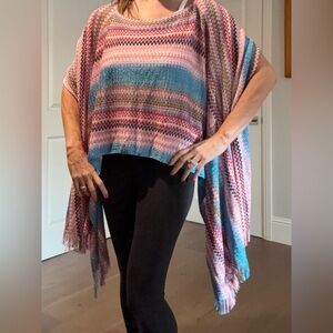 Missoni Multicolor Striped Cropped Knit Shrug in Pink & Blue